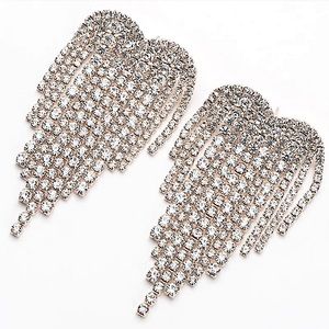 Heart rhinestone tassel earrings